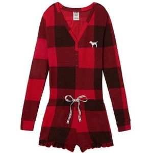 PINK Victoria’s Secret Buffalo Check Romper, XS